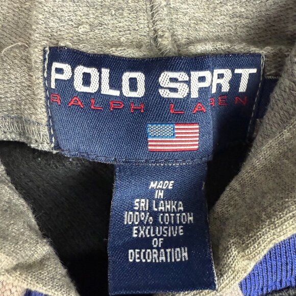 Polo Sport Ralph Lauren Hoodie Men's Large Hooded Sweatshirt Spellout Black Gray - Picture 8 of 10